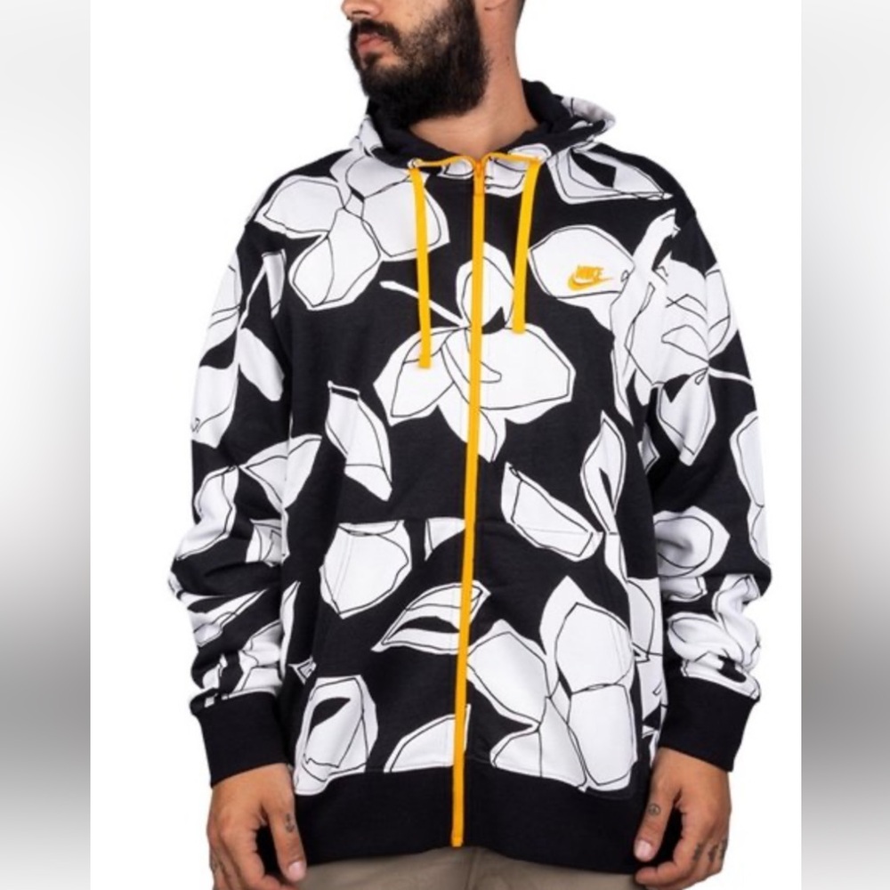 Nike Black and White Floral Zip Jacket with Yellow Detail,Great Condition! SZ.L